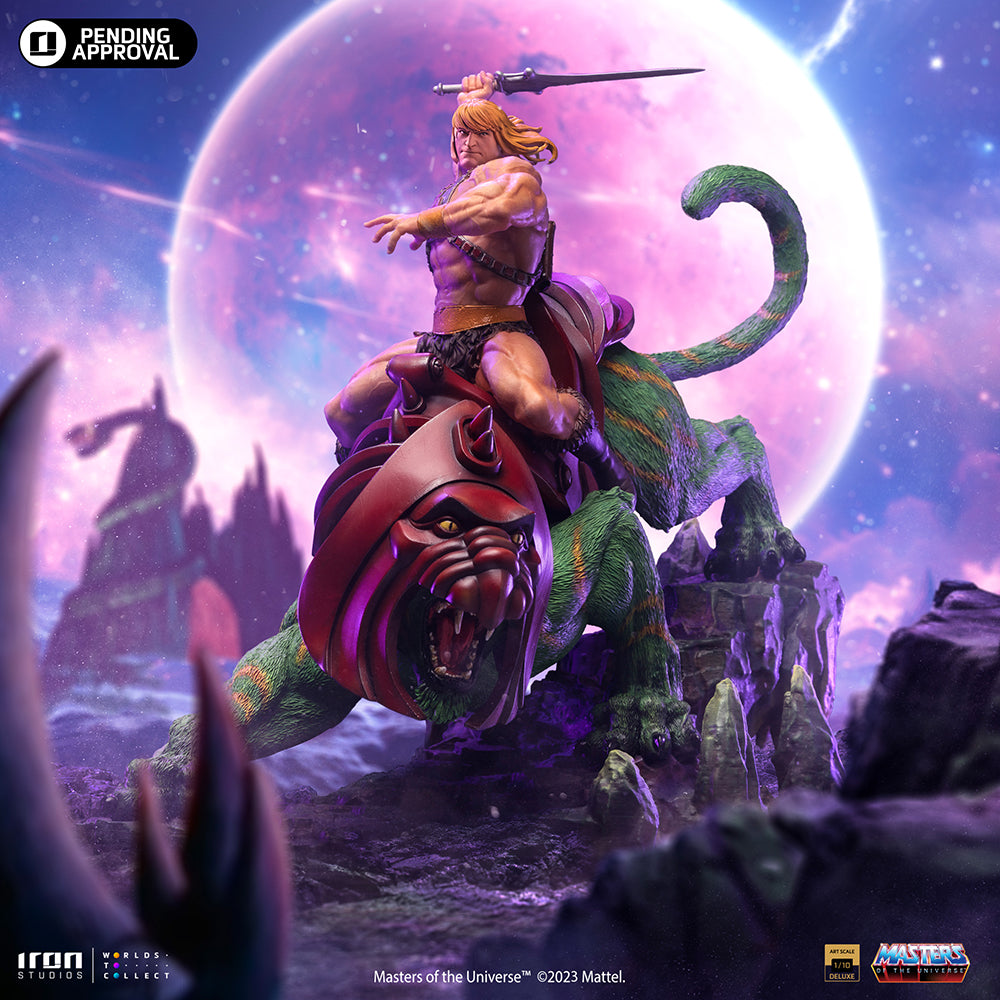 Estátua He-Man e o Gato Guerreiro Deluxe - He-Man e os Mestres do Universo - Art Scale 1/10 - Iron Studios