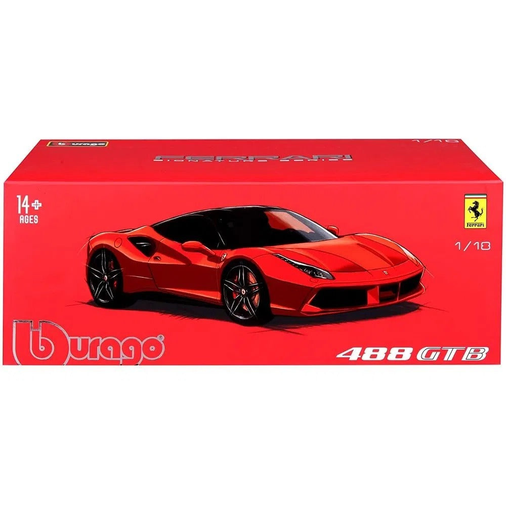 Veiculo Ferrari 488 GTB (Preta e Vermelha) 1/18 - Burago