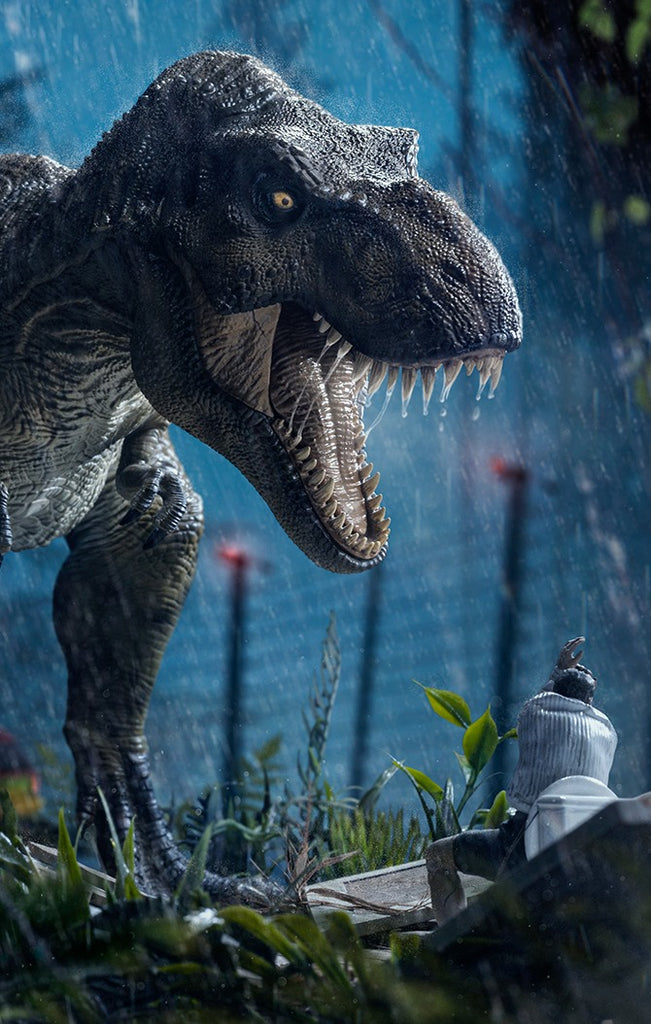 Estátua T-Rex Attacks Donald Gennaro - Jurassic Park - Demi Scale 1/20 - Iron Studios