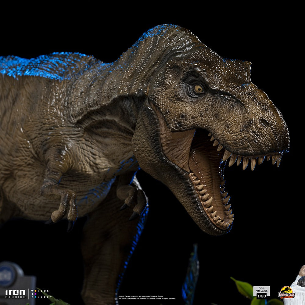 Estátua T-Rex Attacks Donald Gennaro - Jurassic Park - Demi Scale 1/20 - Iron Studios