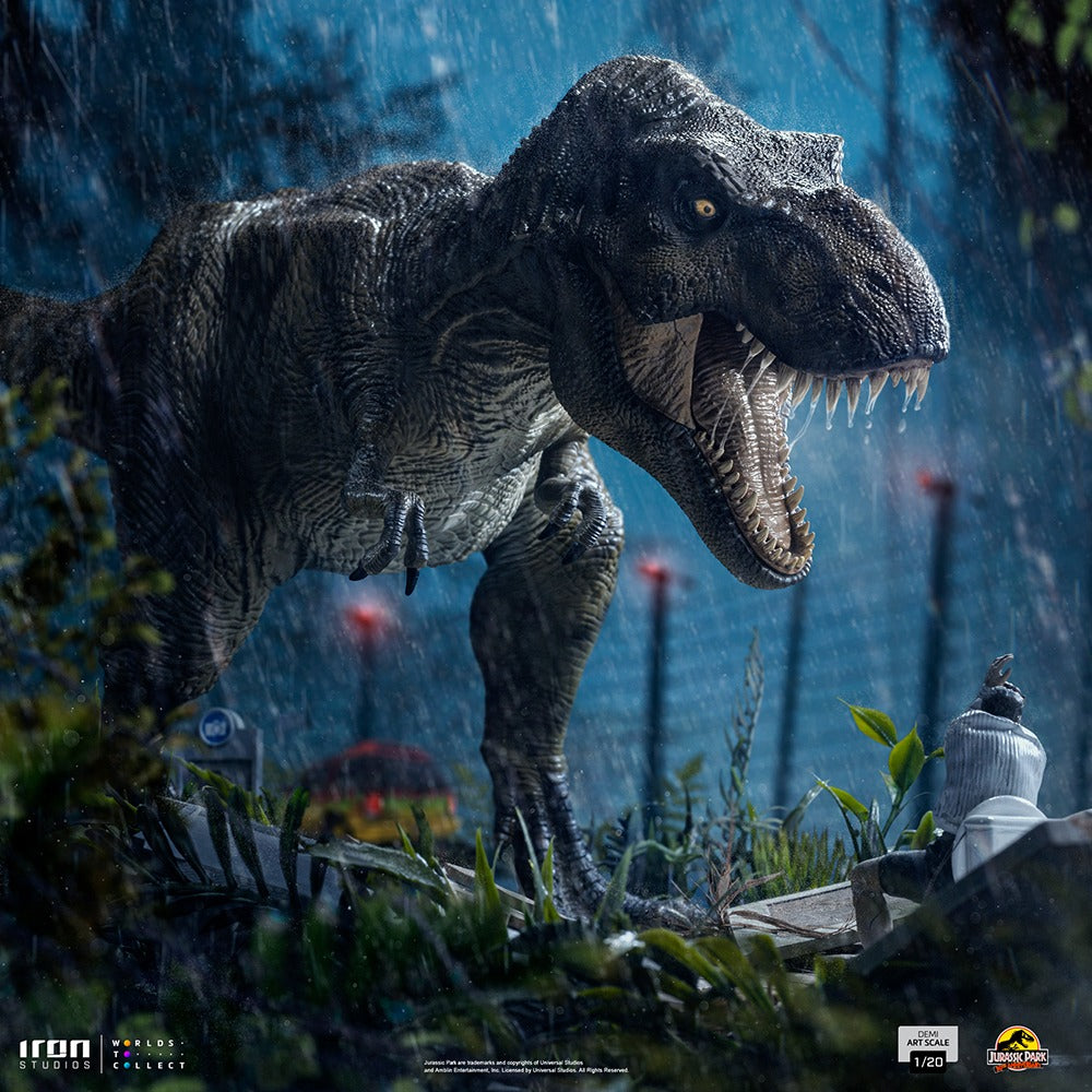 Estátua T-Rex Attacks Donald Gennaro - Jurassic Park - Demi Scale 1/20 - Iron Studios