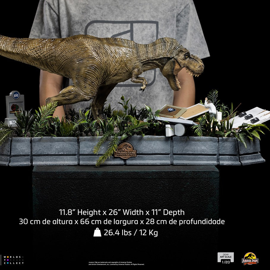 Estátua T-Rex Attacks Donald Gennaro - Jurassic Park - Demi Scale 1/20 - Iron Studios