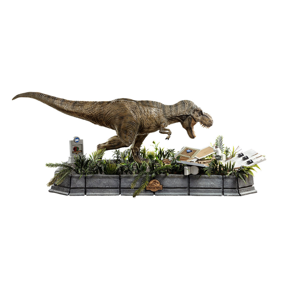 Estátua T-Rex Attacks Donald Gennaro - Jurassic Park - Demi Scale 1/20 - Iron Studios