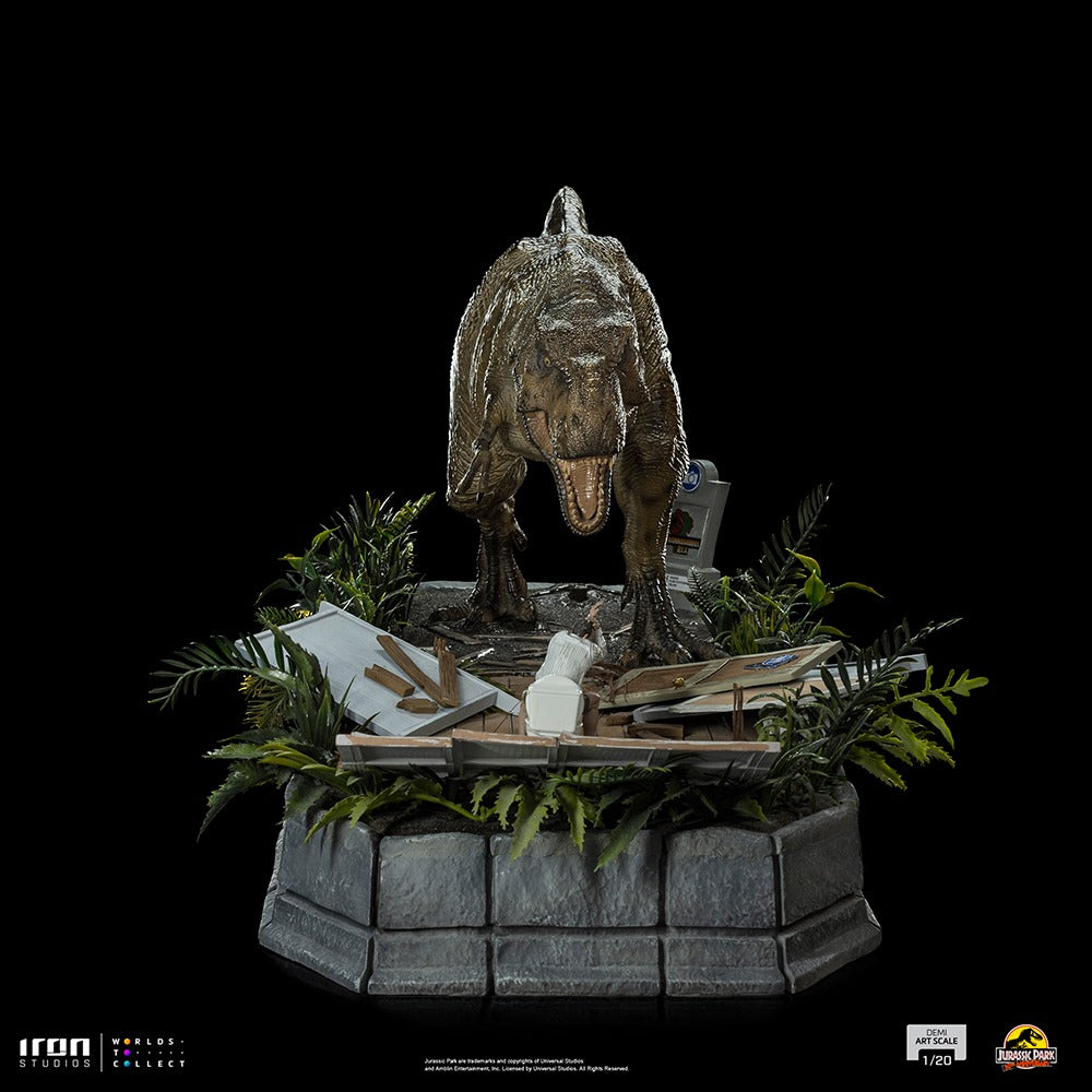 Estátua T-Rex Attacks Donald Gennaro - Jurassic Park - Demi Scale 1/20 - Iron Studios