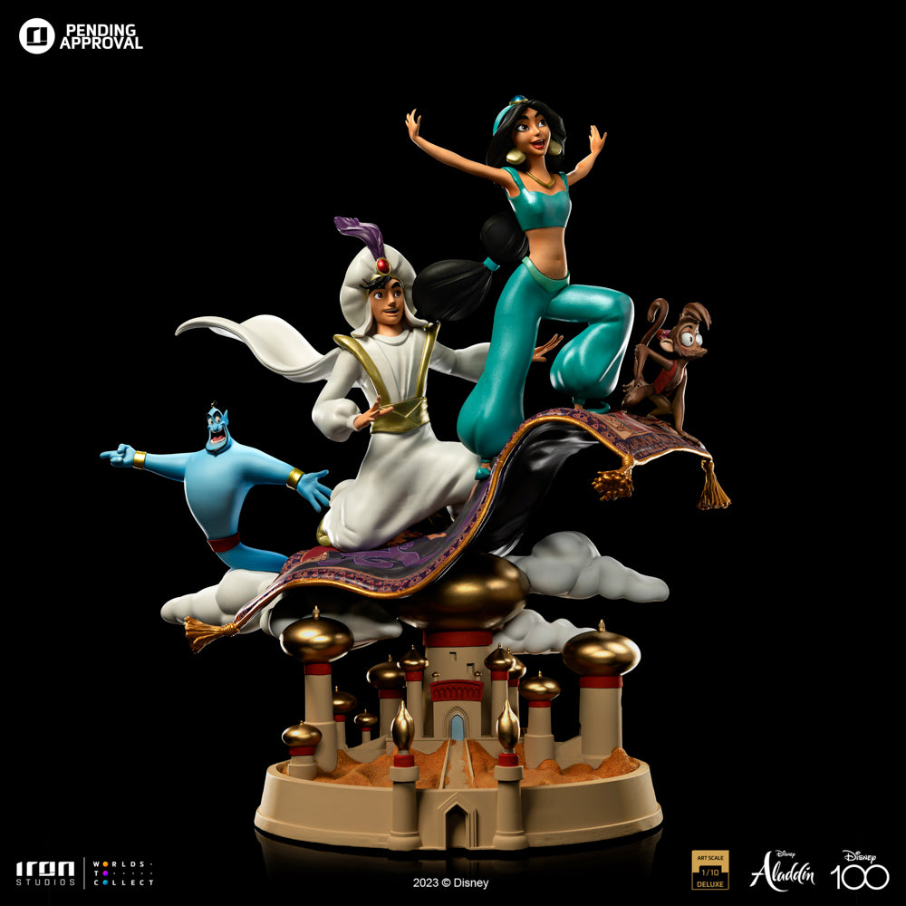 Estátua Aladdin and Jasmine Deluxe - Disney 100TH - Aladdin - Art Scale 1/10 - Iron Studios