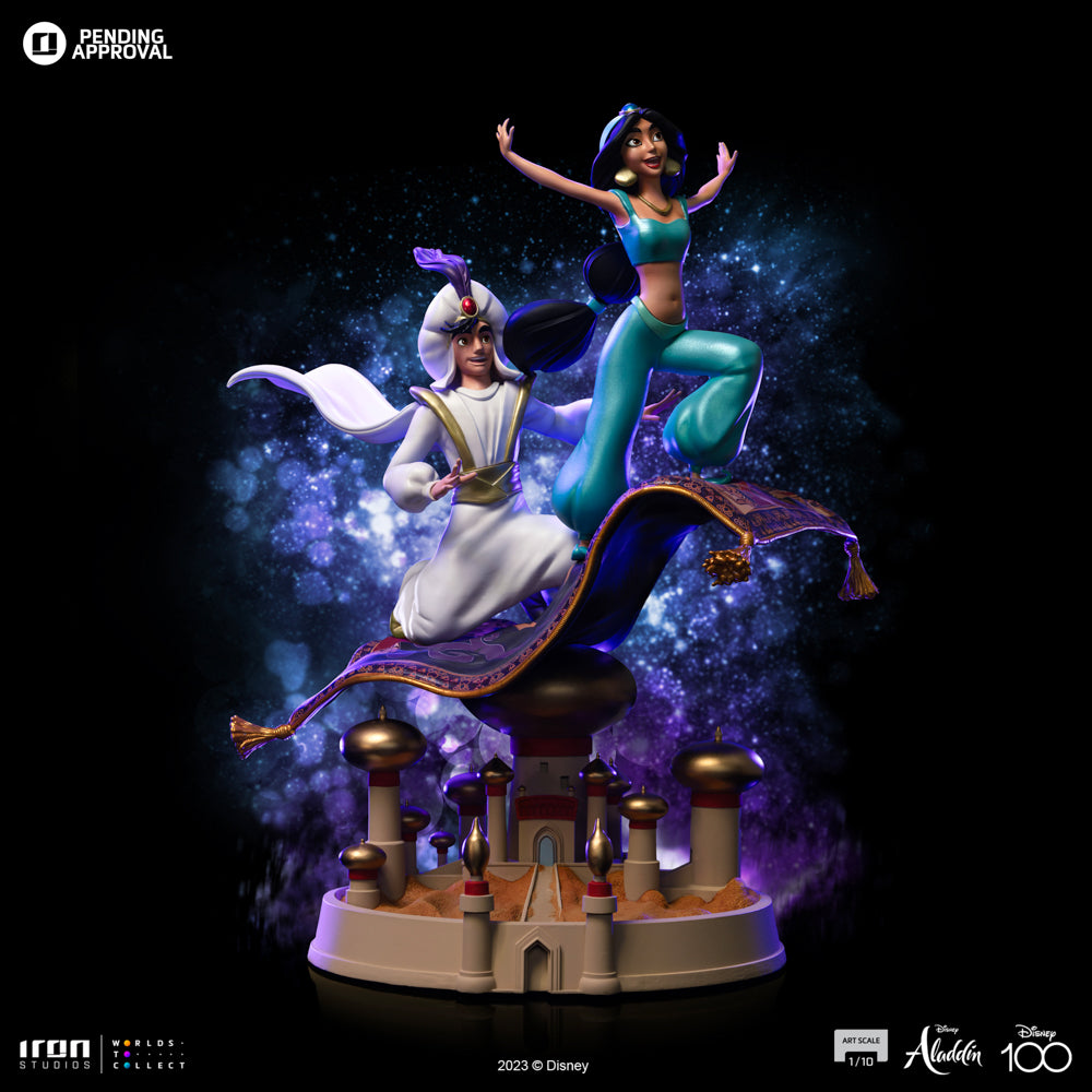 Estátua Aladdin and Jasmine - Disney 100TH - Aladdin - Art Scale 1/10 - Iron Studios