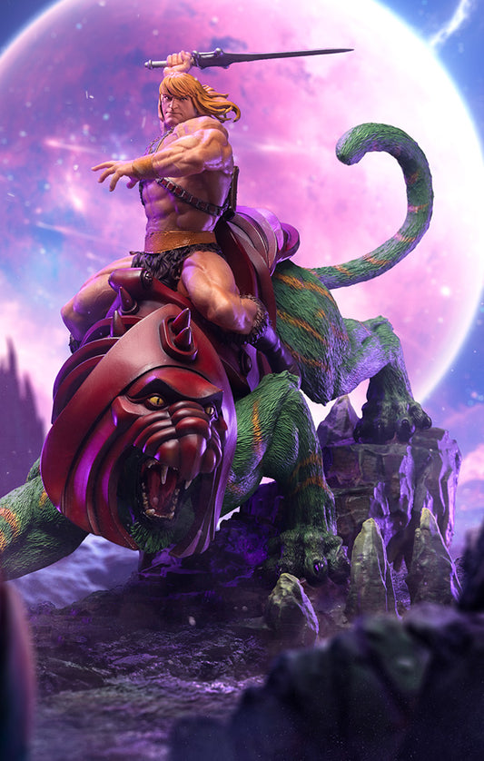 Estátua He-Man e o Gato Guerreiro Deluxe - He-Man e os Mestres do Universo - Art Scale 1/10 - Iron Studios