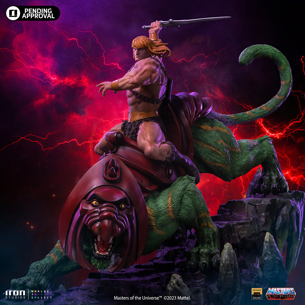 Estátua He-Man e o Gato Guerreiro Deluxe - He-Man e os Mestres do Universo - Art Scale 1/10 - Iron Studios