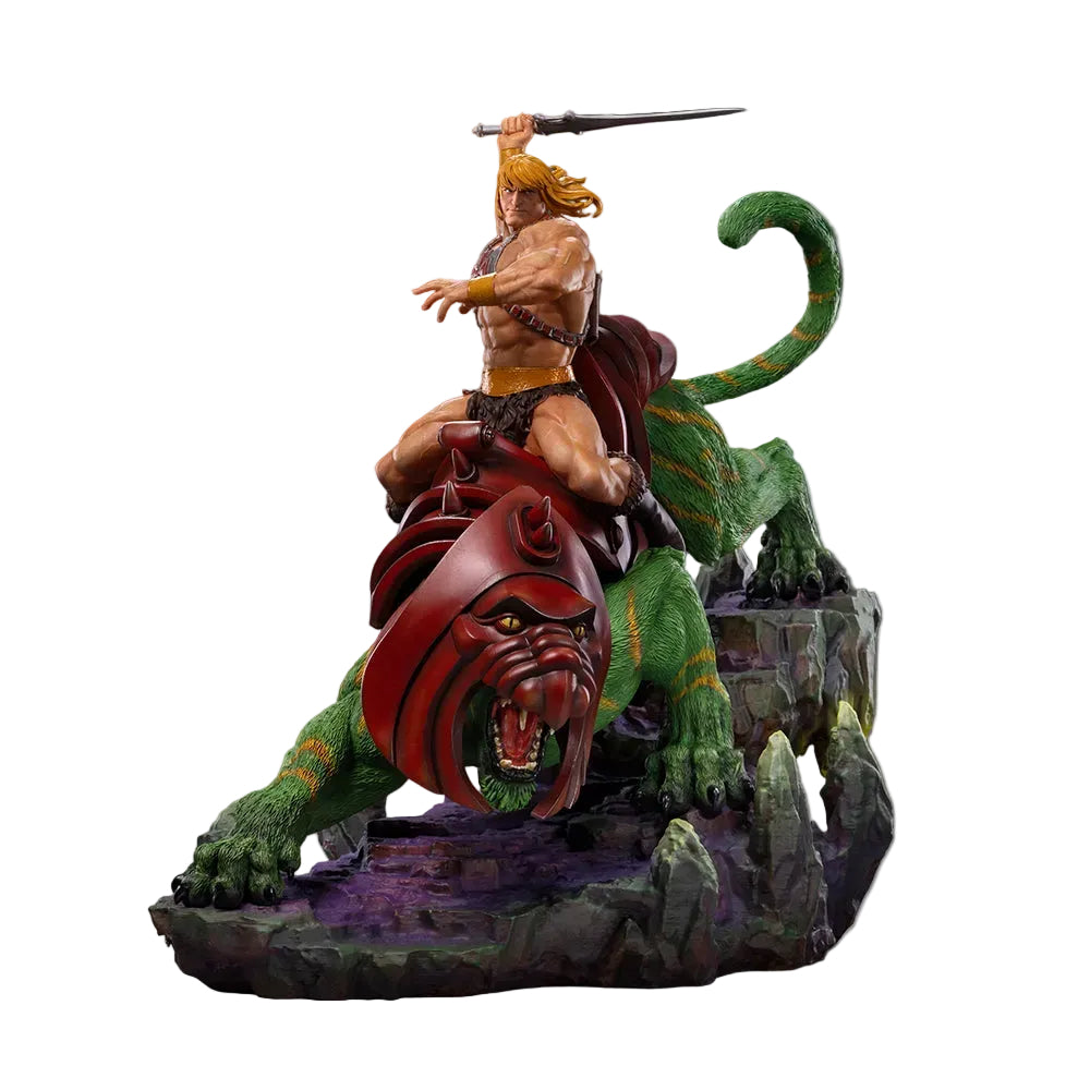 Estátua He-Man e o Gato Guerreiro Deluxe - He-Man e os Mestres do Universo - Art Scale 1/10 - Iron Studios