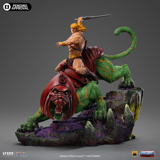 Estátua He-Man e o Gato Guerreiro Deluxe - He-Man e os Mestres do Universo - Art Scale 1/10 - Iron Studios