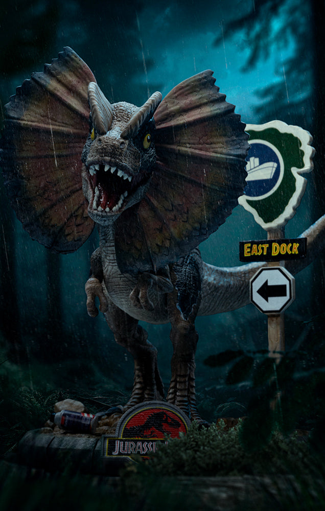 Estátua Dilofossauro - Jurassic Park - MiniCo - Iron Studios