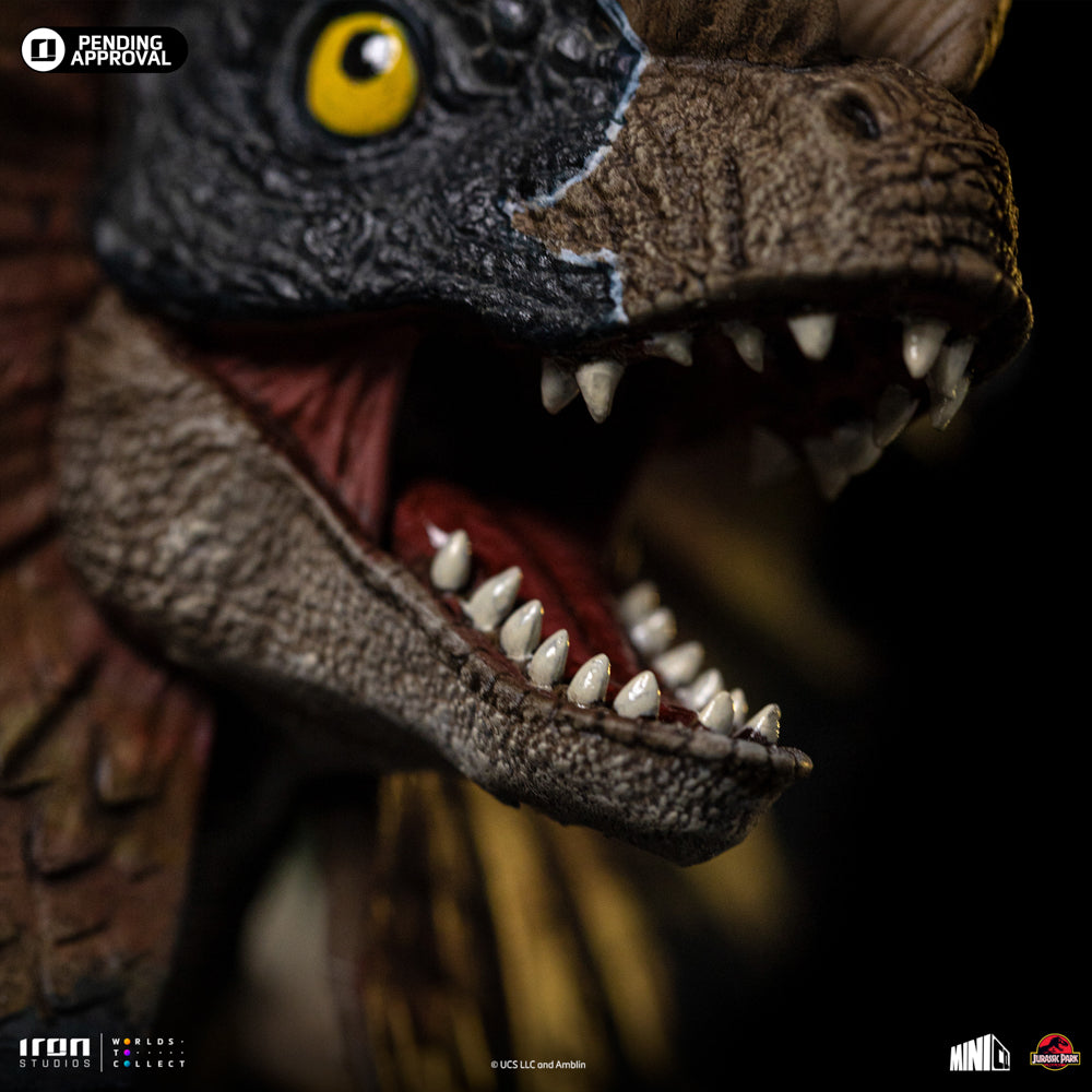 Estátua Dilofossauro - Jurassic Park - MiniCo - Iron Studios