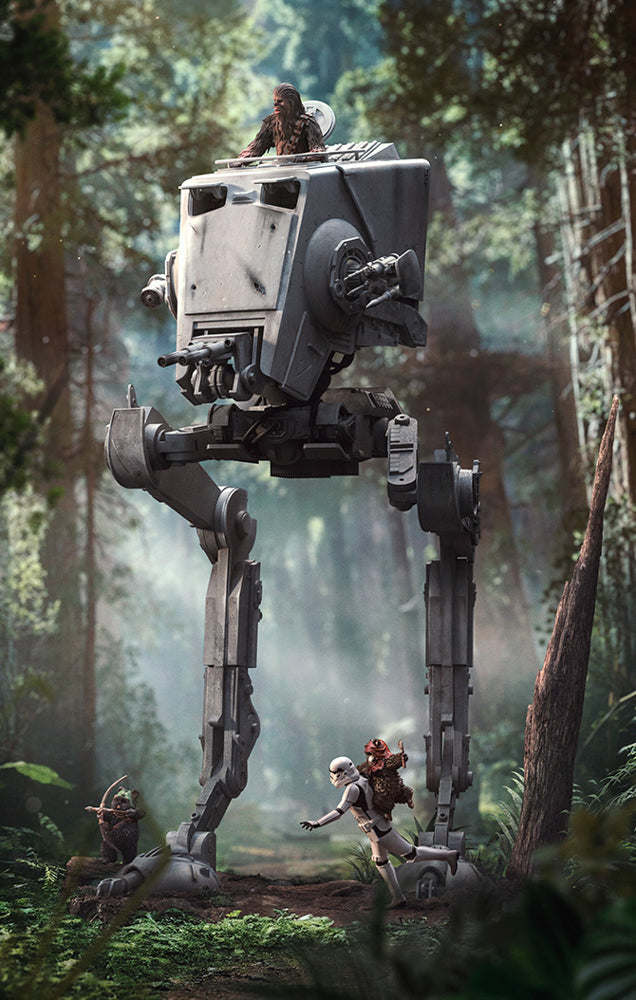 Estátua AT-ST and Chewbacca - Star Wars - Demi Scale 1/20 - Iron Studios