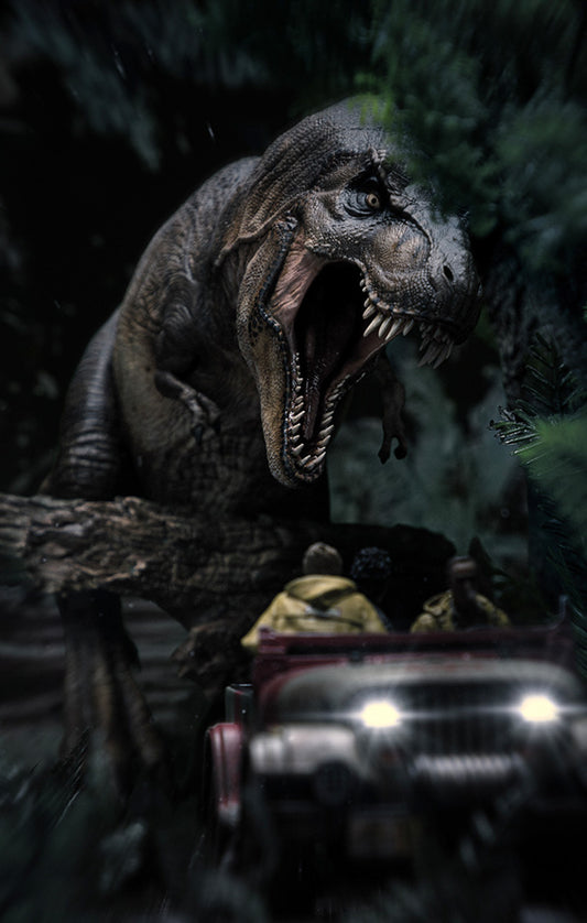 Estátua T-Rex Chase Scene - Jurassic Park - Demi Art Scale 1/20 - Iron Studios