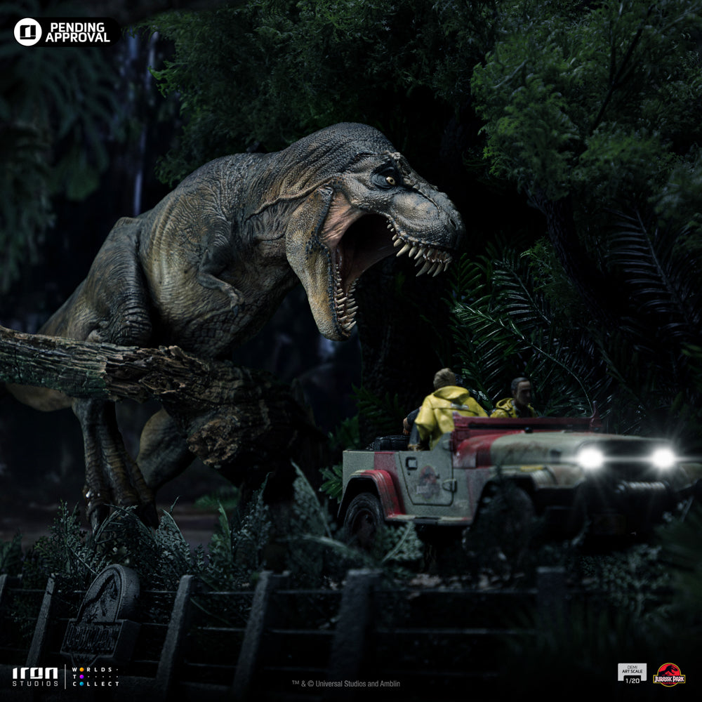 Estátua T-Rex Chase Scene - Jurassic Park - Demi Art Scale 1/20 - Iron Studios