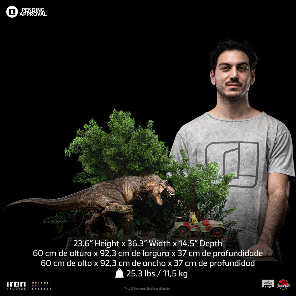 Estátua T-Rex Chase Scene - Jurassic Park - Demi Art Scale 1/20 - Iron Studios