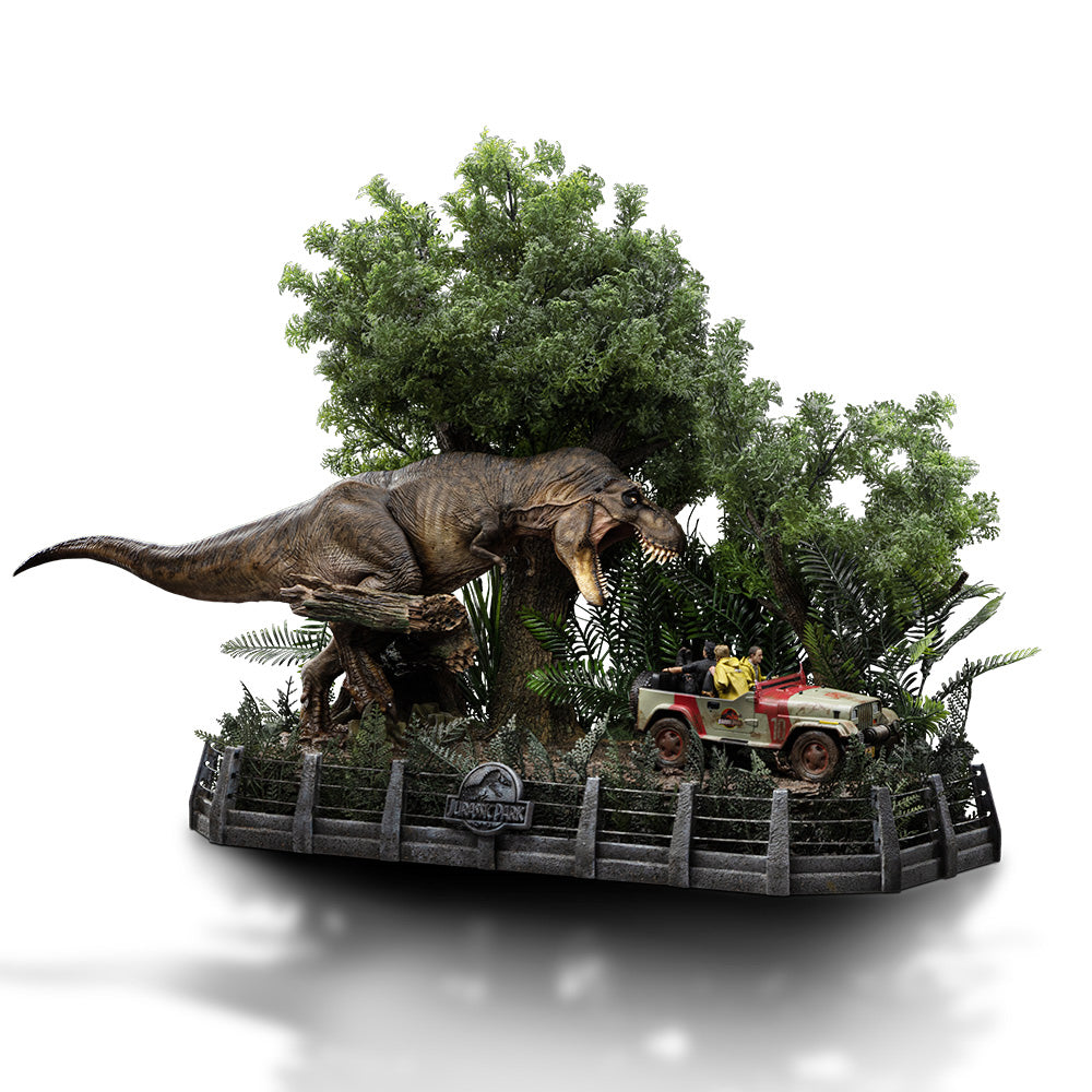 Estátua T-Rex Chase Scene - Jurassic Park - Demi Art Scale 1/20 - Iron Studios