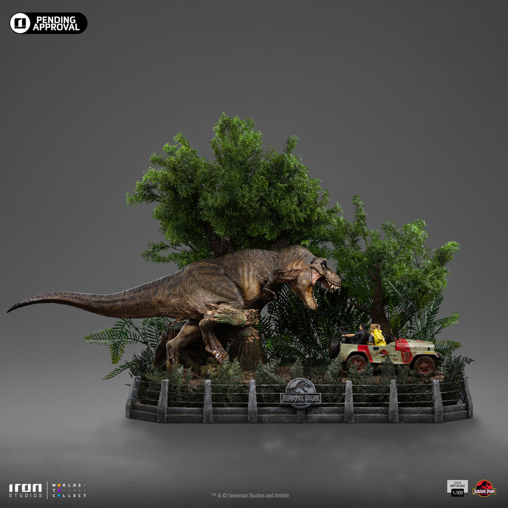 Estátua T-Rex Chase Scene - Jurassic Park - Demi Art Scale 1/20 - Iron Studios