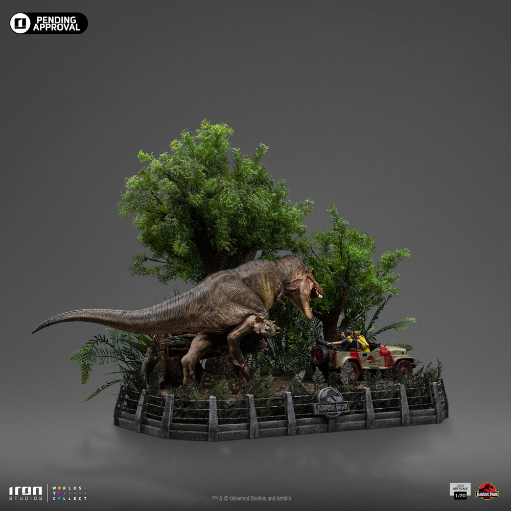 Estátua T-Rex Chase Scene - Jurassic Park - Demi Art Scale 1/20 - Iron Studios
