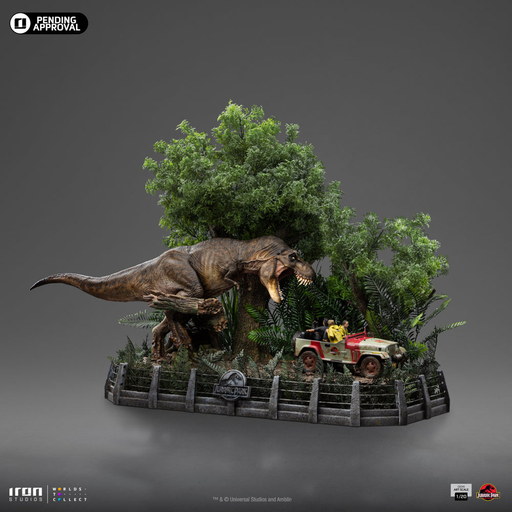Estátua T-Rex Chase Scene - Jurassic Park - Demi Art Scale 1/20 - Iron Studios