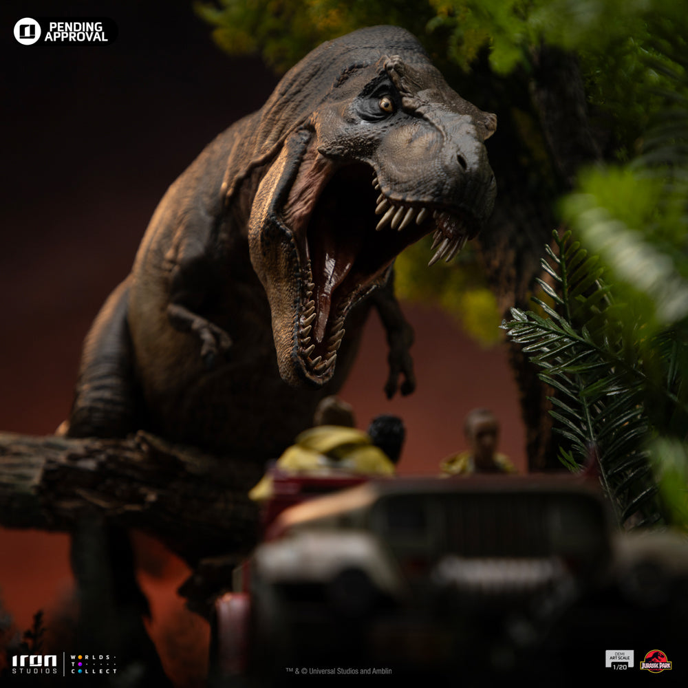 Estátua T-Rex Chase Scene - Jurassic Park - Demi Art Scale 1/20 - Iron Studios