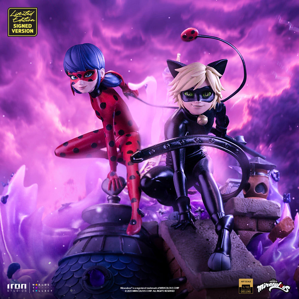 Estátua Ladybug and Cat Noir - Miraculous 10th Anniversary Signed Edition - Deluxe Art Scale 1/10 - Iron Studios