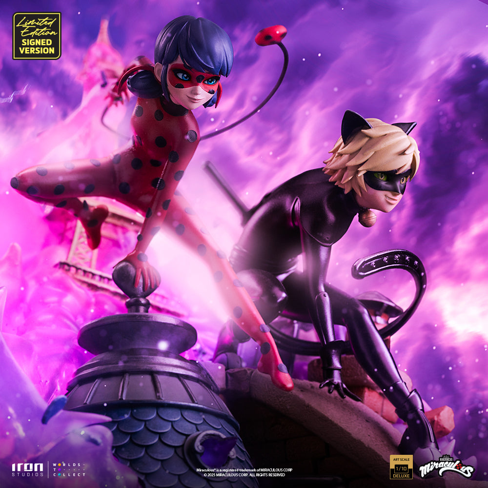 Estátua Ladybug and Cat Noir - Miraculous 10th Anniversary Signed Edition - Deluxe Art Scale 1/10 - Iron Studios