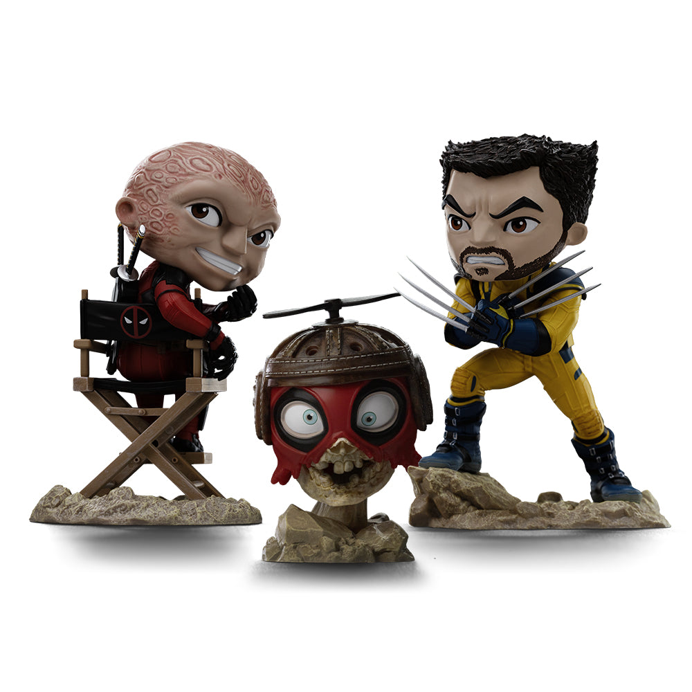 Estátua Deadpool, Wolverine and Headpool set (Unmasked) - MiniCo - Iron Studios