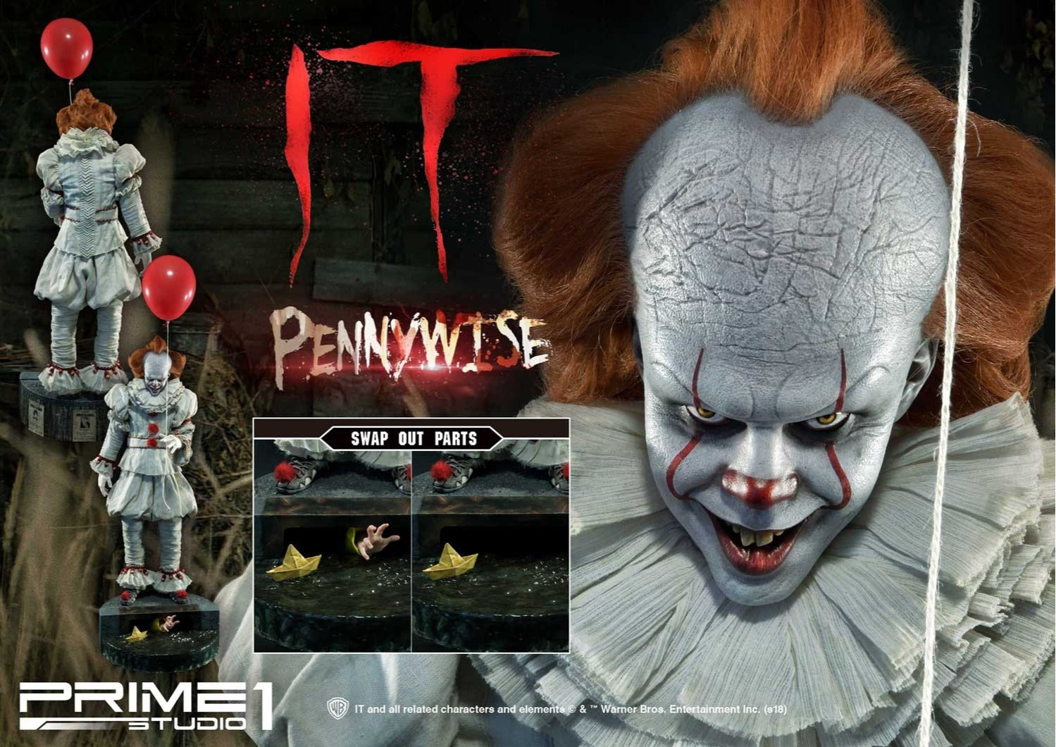 Estátua Pennywise 1/2 - It! - Prime 1 – Iron Studios Brasil