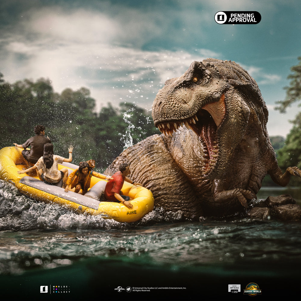 Estátua T-Rex River Scene - Jurassic World Rebirth - Demi Scale 1/20 - Iron Studios